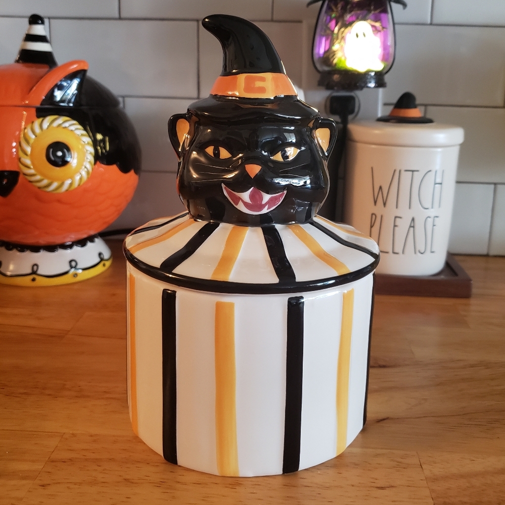 🎃 Halloween Black Scaredy Cat Canister Rare HTF EUC
